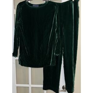 Preston & York Velvet Silk Blend Green Pants Blouse Suit 8
